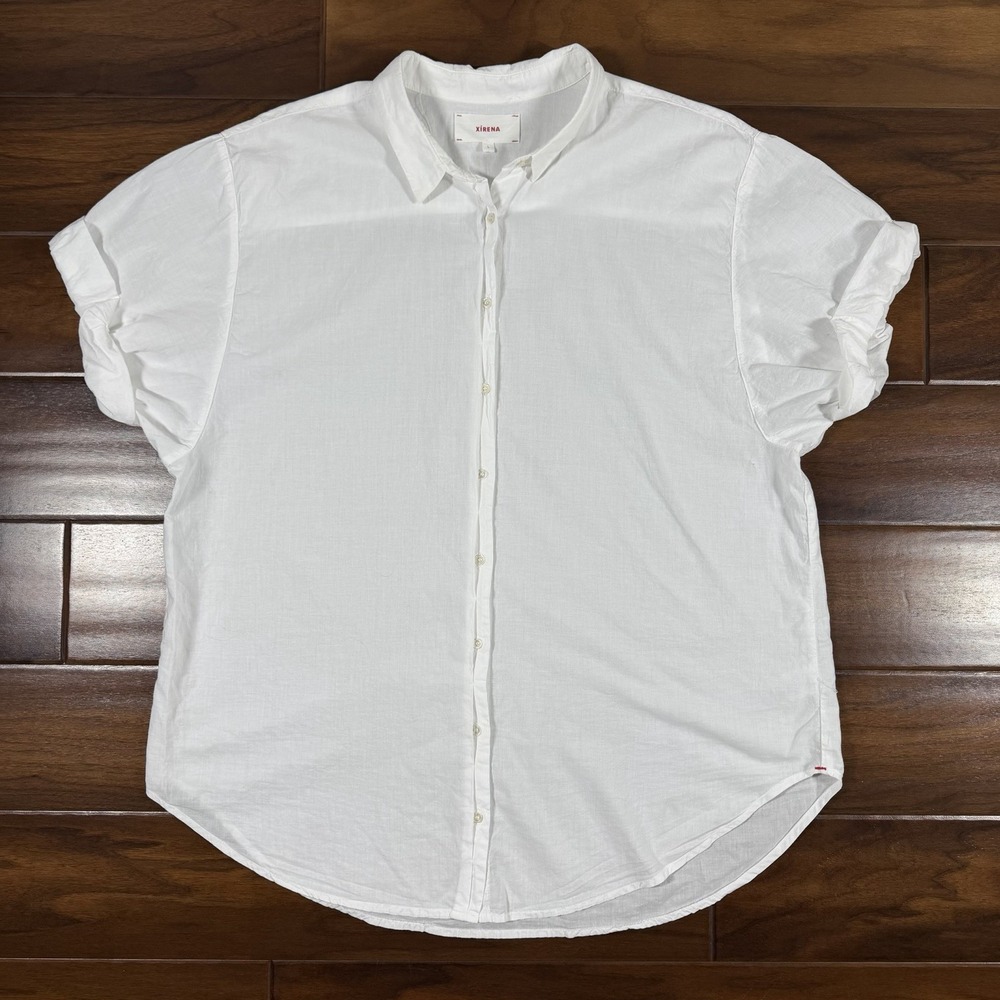 Xirena Women's Size Large White Channing Button Down Short Sleeve Shirt Cuffed